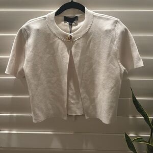 Zara Cropped Knit Cardigan Ivory Gold Button Short Sleeve NWT Medium